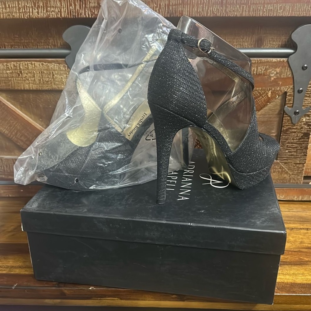 Adrianna Papell Black Glitter Heels